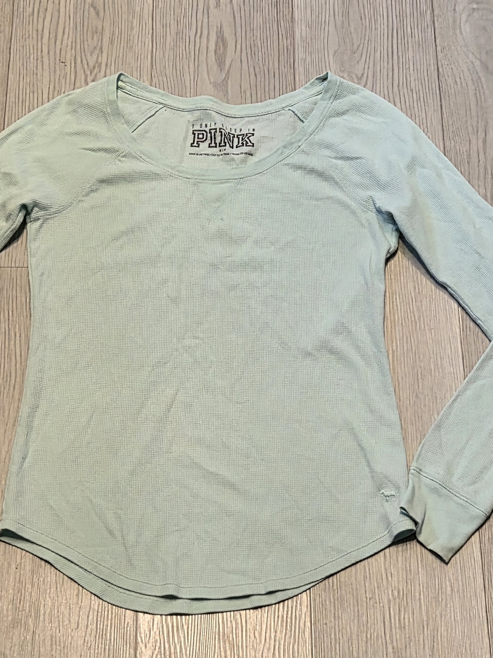 PINK Victoria's Secret Mint Waffle Long-Sleeve Scoop Top